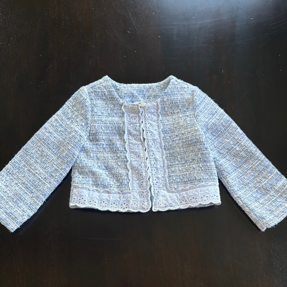 Janie and Jack Blue and White Lace Trim Blazer